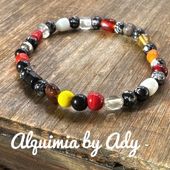 Crazy lace black agate beaded boho colorful handmade bracelet - Picture 1 of 7